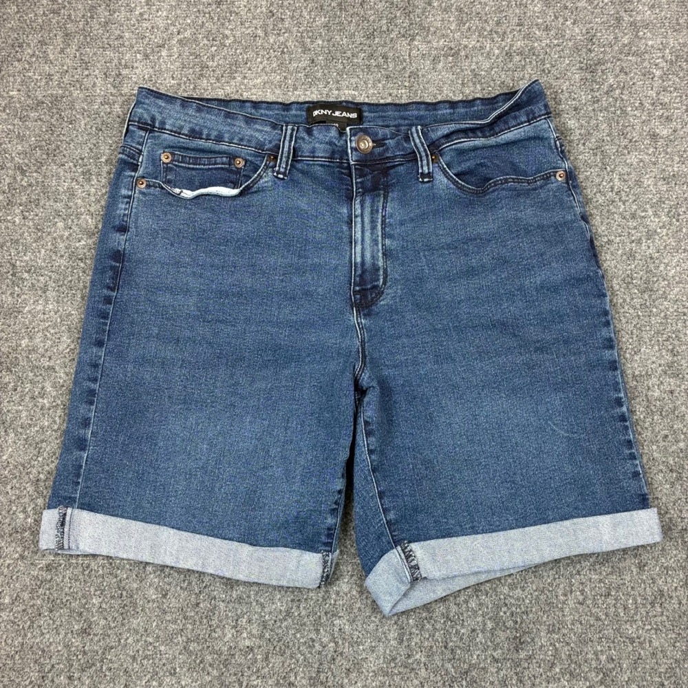 DKNY Jeans Womens Size 10 W32 Medium Wash Cuffed Denim Shorts Blue Mid Rise
